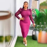 Women's Fashion Career Chic Africa Plus Size Organza Patchwork Bead Bodycon Dress
