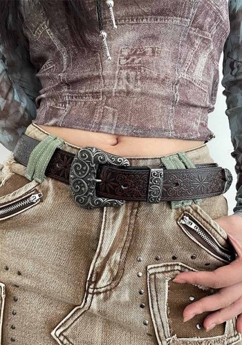 Women's Brown Decorative Retro Belt