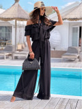 Summer Fashion Chic Off Shoulder Solid Color Slim Waist Women's Jumpsuit