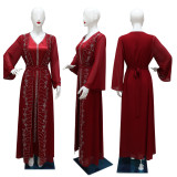 Women Muslim Beaded Robe Two Piece Set
