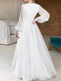 Chic Elegant Solid Color V-Neck Slim Long Sleeve Slim Women's Long Dress