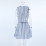 Women Striped V-Neck Sleeveless Top and Skirt Two-Piece