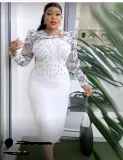 Women's Fashion Career Chic Africa Plus Size Organza Patchwork Bead Bodycon Dress
