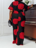 Plus Size Women Casual Printed Top and Pant Two-piece Set