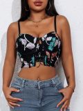 Women Summer Sexy Embroidered Lace-Up Crop Top