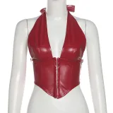 Women sexy pu Leather Halter Neck vest