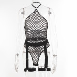 Hollow Low Back See-Through Halter Neck Sexy Fishnet Bodysuit