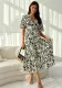 Women summer v-neck short-sleeved printed Maxi dress
