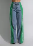 Summer Fashion Patchwork Three Stripes Wide Leg Denim Pants Women's Casual High Waist Stretch Straight Jeans