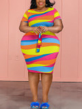 Plus Size Women Multi-Color Striped Bodycon Dress