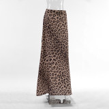 Women leopard print satin fishtail skirt