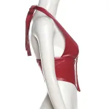 Women sexy pu Leather Halter Neck vest