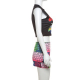 Women's Summer Street Style Print Sleeveless Slim Two Piece Skirt Set