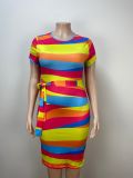 Plus Size Women Multi-Color Striped Bodycon Dress