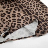 Women leopard print satin fishtail skirt
