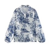 Summer Women loose long-sleeved printed shirt And Pant two-piece set