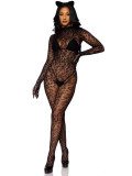 Women Long Sleeve One-piece Fishnet Stockings See-Through Sexy Lingerie