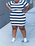 Plus Size Women Casual Striped Bodycon Dress
