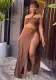 Women Solid Slash Shoulder Crop Top and Slit Skirt two-piece set
