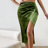 Women Sexy Chic Velvet Slit Bodycon Skirt