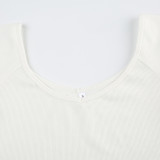 Women Casual Round Neck Crop Short Sleeve Solid T-Shirt