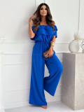 Summer Fashion Chic Off Shoulder Solid Color Slim Waist Women's Jumpsuit