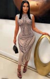 Fashion Women's Low Back Lace Up Tight Fitting Sexy Printed Bodycon Nightclub Dress
