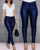 Autumn And Winter Solid Color Pu Leather Casual Sexy Tight Pants Women's Trousers