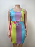 Plus Size Women Clothing Color Block Sexy Top Bodycon Sskirt Two Piece Set