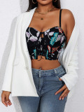 Women Summer Sexy Embroidered Lace-Up Crop Top