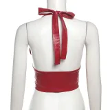 Women sexy pu Leather Halter Neck vest