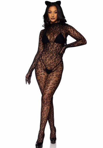 Women Long Sleeve One-piece Fishnet Stockings See-Through Sexy Lingerie