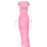 Spring And Summer Sexy And Fashionable Sleeveless Knitting Knot Round Neck Slim Long Dress