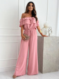 Summer Fashion Chic Off Shoulder Solid Color Slim Waist Women's Jumpsuit