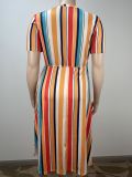 Plus Size Women Summer Multi-Color Striped Dress