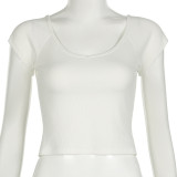 Women Casual Round Neck Crop Short Sleeve Solid T-Shirt