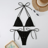 Sexy Solid Lace-Up Bikini Two Pieces Swimsuit