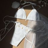 Sexy Solid Color Bikini Beach Mesh Cover Up Three-Piece Swimsuit