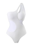Solid Color One-Shoulder Sexy Hollow One-Piece Swimsuit
