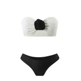 Color Block Sexy Floral Strapless Two Piece Bikini Mesh Long Skirt Three-Piece Swimsuit