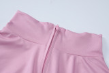 Women's Sports Fitness Stretch Solid Color Slim Butt Lift Zipper Short Sleeve Jumpsuit