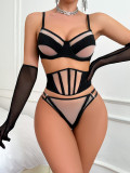 Sexy Hollow Mesh Low Back Sexy Lingerie Set