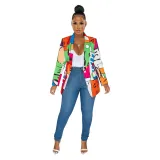 Women's Print Turndown Collar V-Neck Long-Sleeved Blazer