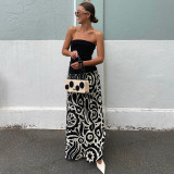 Women's Summer Fashion Contrast Color Strapless Long Dress