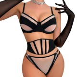 Sexy Hollow Mesh Low Back Sexy Lingerie Set