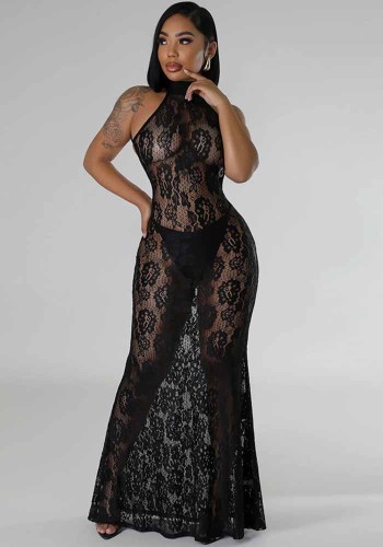 Sexy Fashion Lace See-Through Low Back Bodycon Slim Club Dress