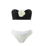Color Block Sexy Floral Strapless Two Piece Bikini Mesh Long Skirt Three-Piece Swimsuit