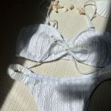 Strap White Texture Two Pieces Bikini Swimsuit
