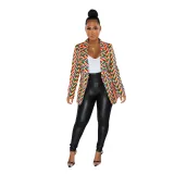 Women's Print Turndown Collar V-Neck Long-Sleeved Blazer