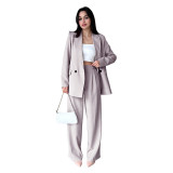 Spring And Autumn Solid Color Women's Fashion Casual Blazer Pants Two Piece Suit